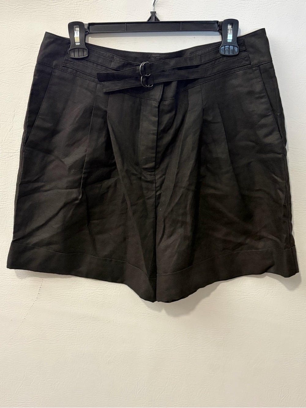 Jodi Arnold The Limited Black High-Rise Pleated Linen Shorts size 12 NWT